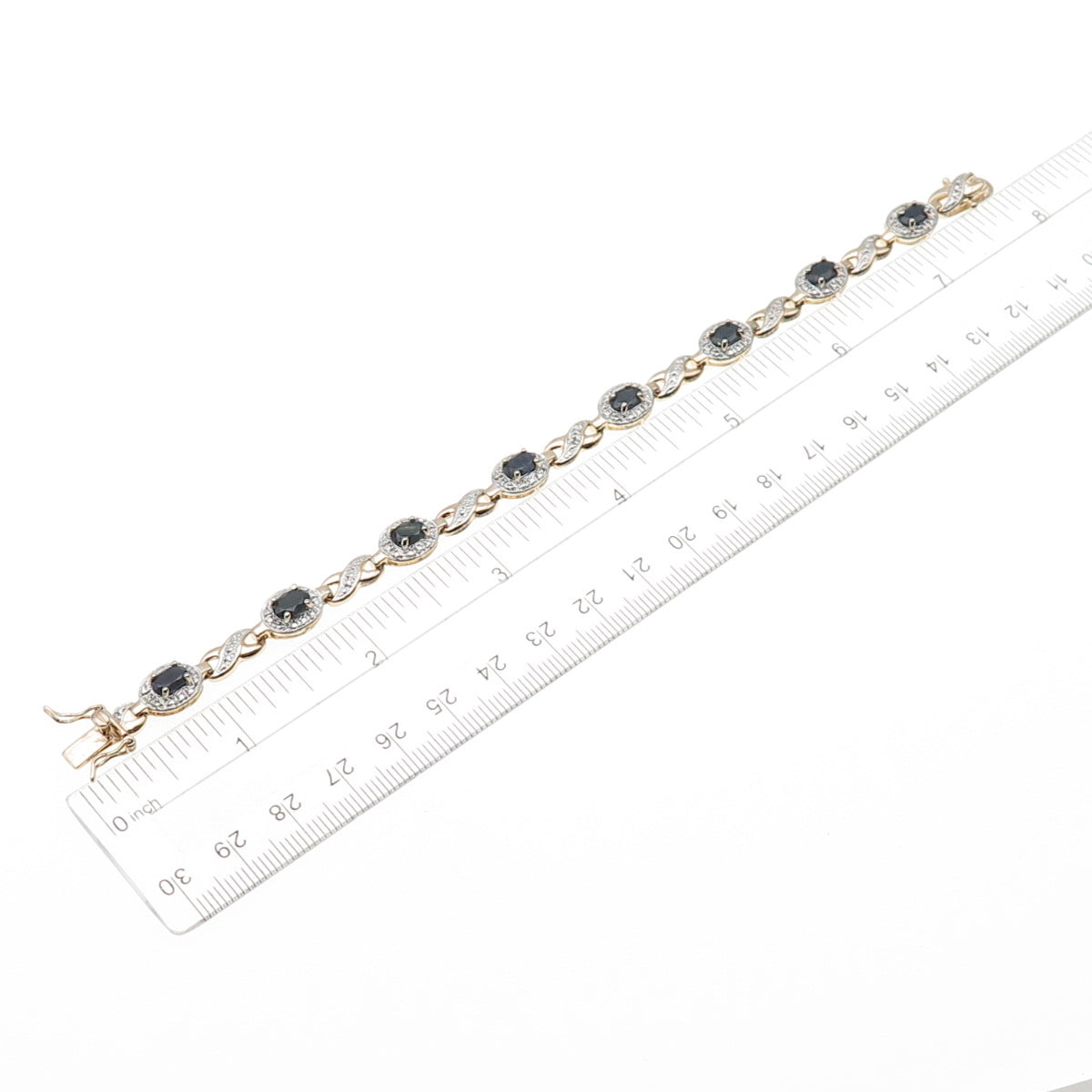 ROSS SIMONS 925 Sterling Gold Plated Real Diamond Accent Sapphire Bracelet 7.25"