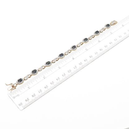 ROSS SIMONS 925 Sterling Gold Plated Real Diamond Accent Sapphire Bracelet 7.25"