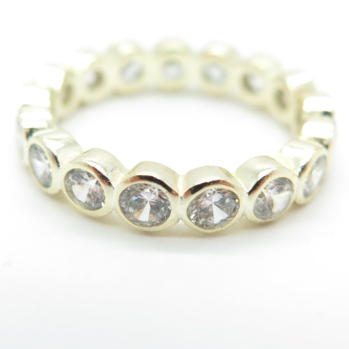 925 Sterling Silver Gold Plated Round-Cut C Z Eternity Band Ring Size 6.25