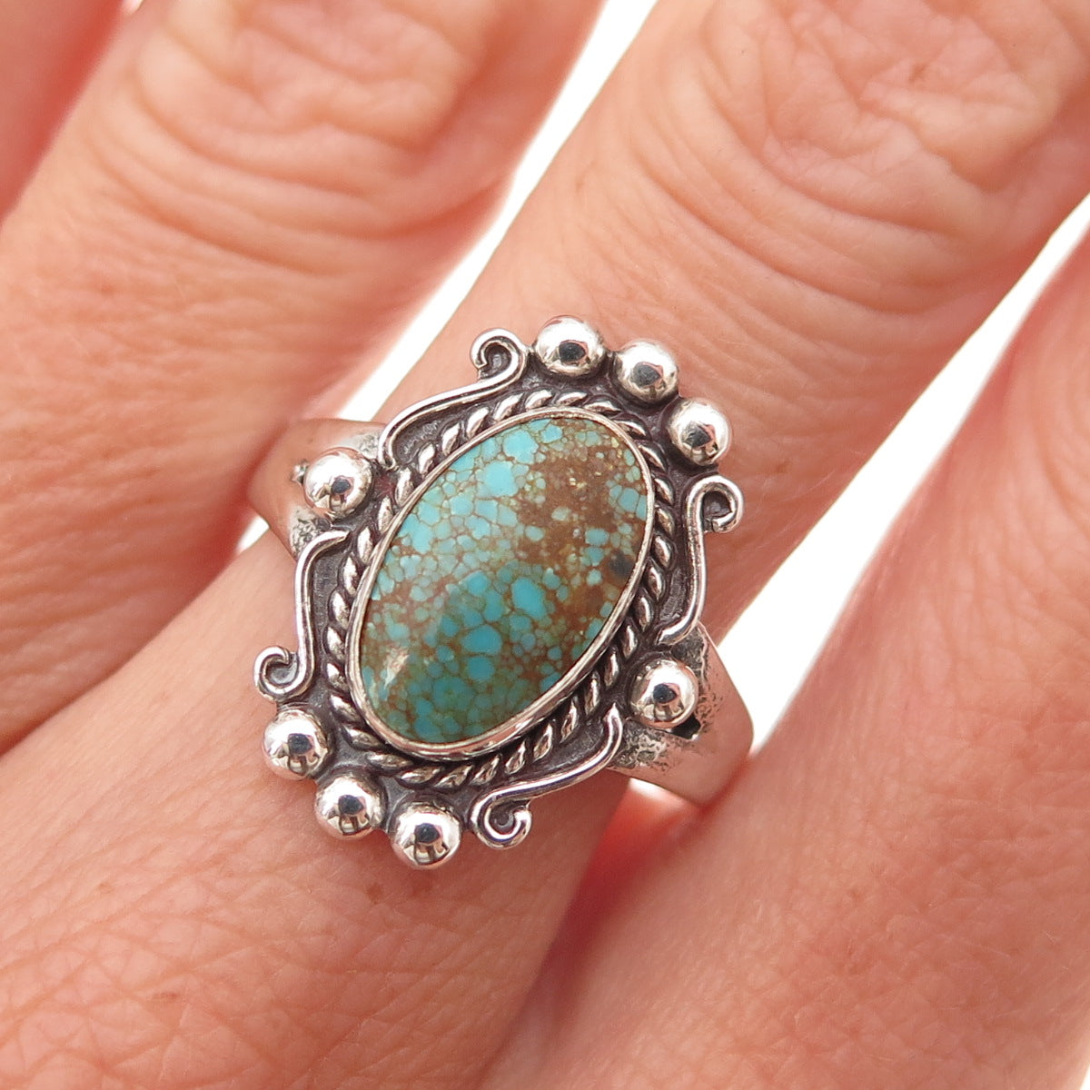Bell Trading Post Old Pawn 925 Sterling Silver Vintage Turquoise Ring Size 8.5