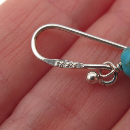 SX Sally C 925 Sterling Silver Vintage Real Turquoise Beaded Dangle Earrings