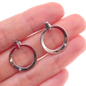 925 Sterling Silver Real Round-Cut Diamond Circle Earrings