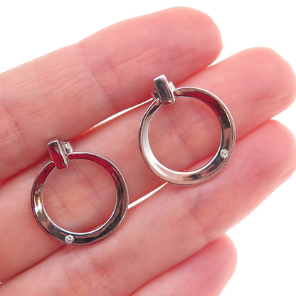 925 Sterling Silver Real Round-Cut Diamond Circle Earrings