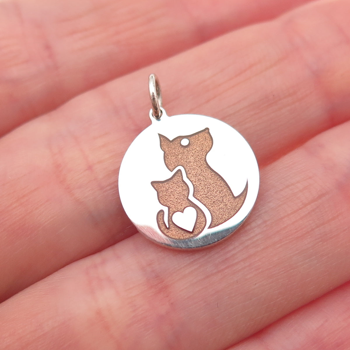 925 Sterling Silver Brown Enamel Cat & Dog Friendship Charm Pendant