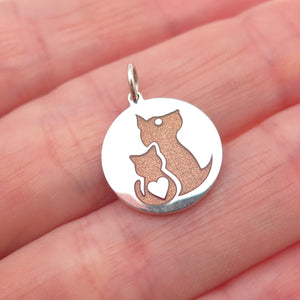 925 Sterling Silver Brown Enamel Cat & Dog Friendship Charm Pendant