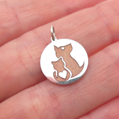 925 Sterling Silver Brown Enamel Cat & Dog Friendship Charm Pendant