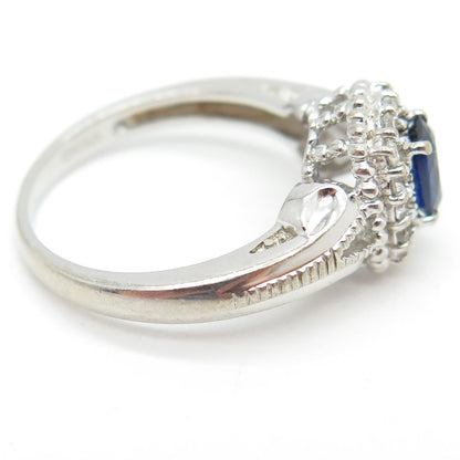 925 Sterling Silver Lab-Created Blue Sapphire & Real White Topaz Ring Size 7.25