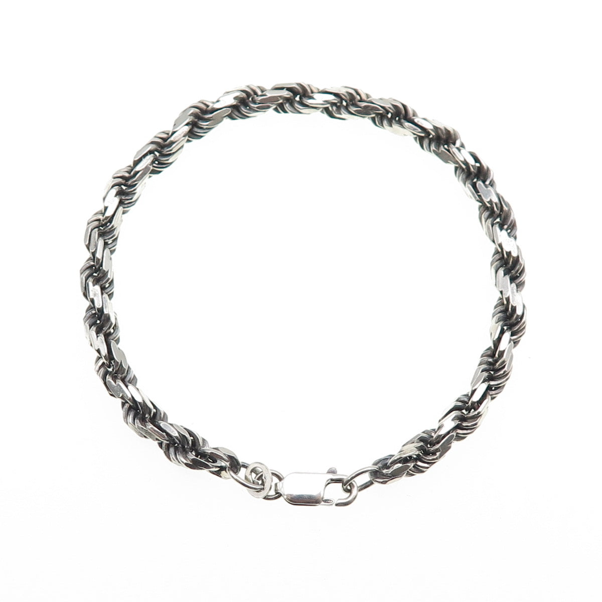 925 Sterling Silver Vintage Italy Twisted Rope Oxidized Link Bracelet 6.75"