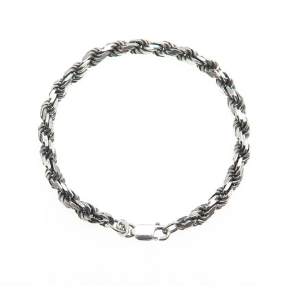 925 Sterling Silver Vintage Italy Twisted Rope Oxidized Link Bracelet 6.75"