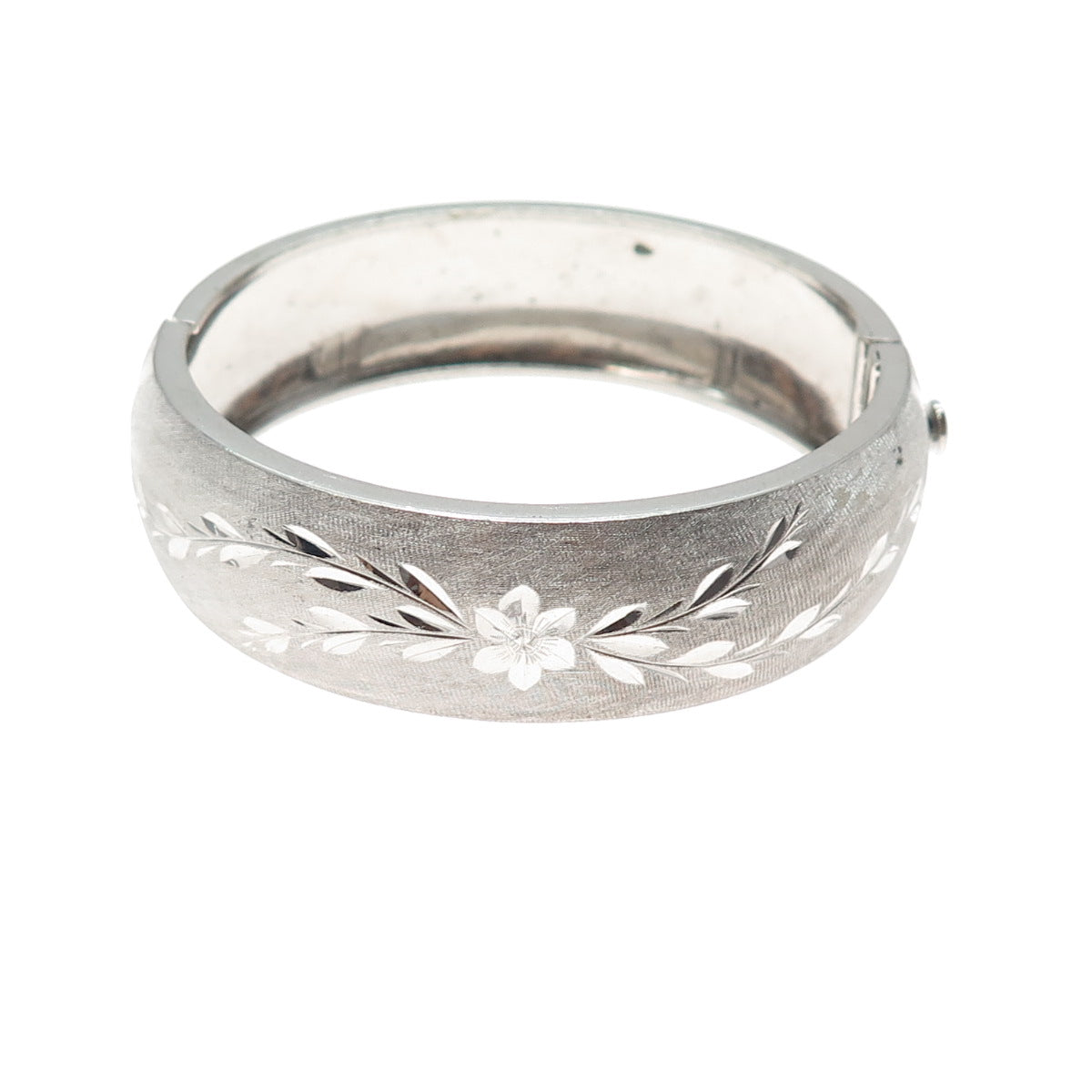 925 Sterling Silver Vintage Diamond-Cut Engraved Flower Bangle Bracelet 7.25"