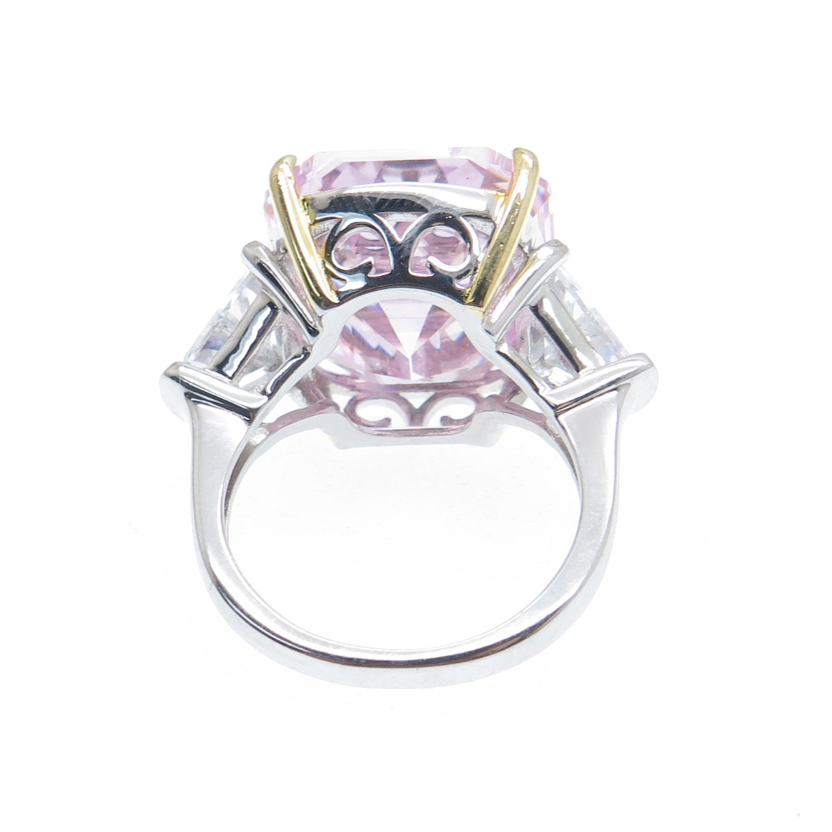 DSMK 925 Sterling Silver 2-Tone White & Pink Multi-Cut C Z Ring Size 6