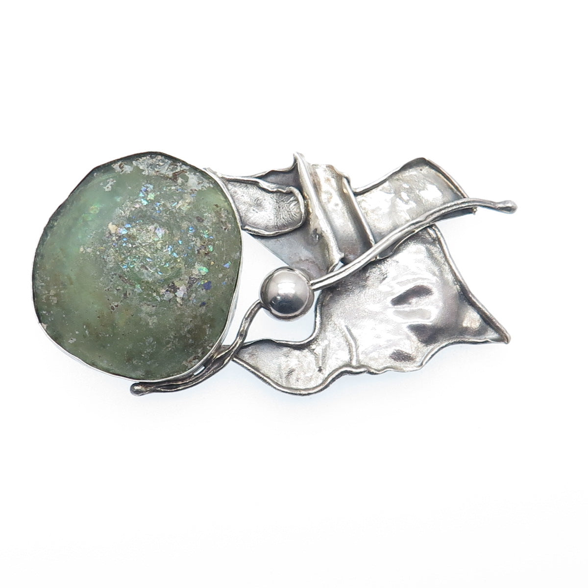AVI SOFFER 925 Sterling Vintage Roman Glass Modernist Slide Pendant / Pin Brooch