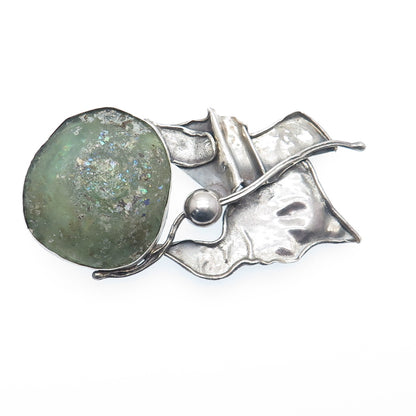 AVI SOFFER 925 Sterling Vintage Roman Glass Modernist Slide Pendant / Pin Brooch