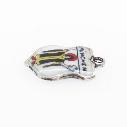925 Sterling Silver Vintage Enamel Munich Coat of Arms Minimalist Charm Pendant