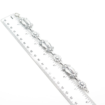925 Sterling Silver Vintage Floral Link Bracelet 7.5"