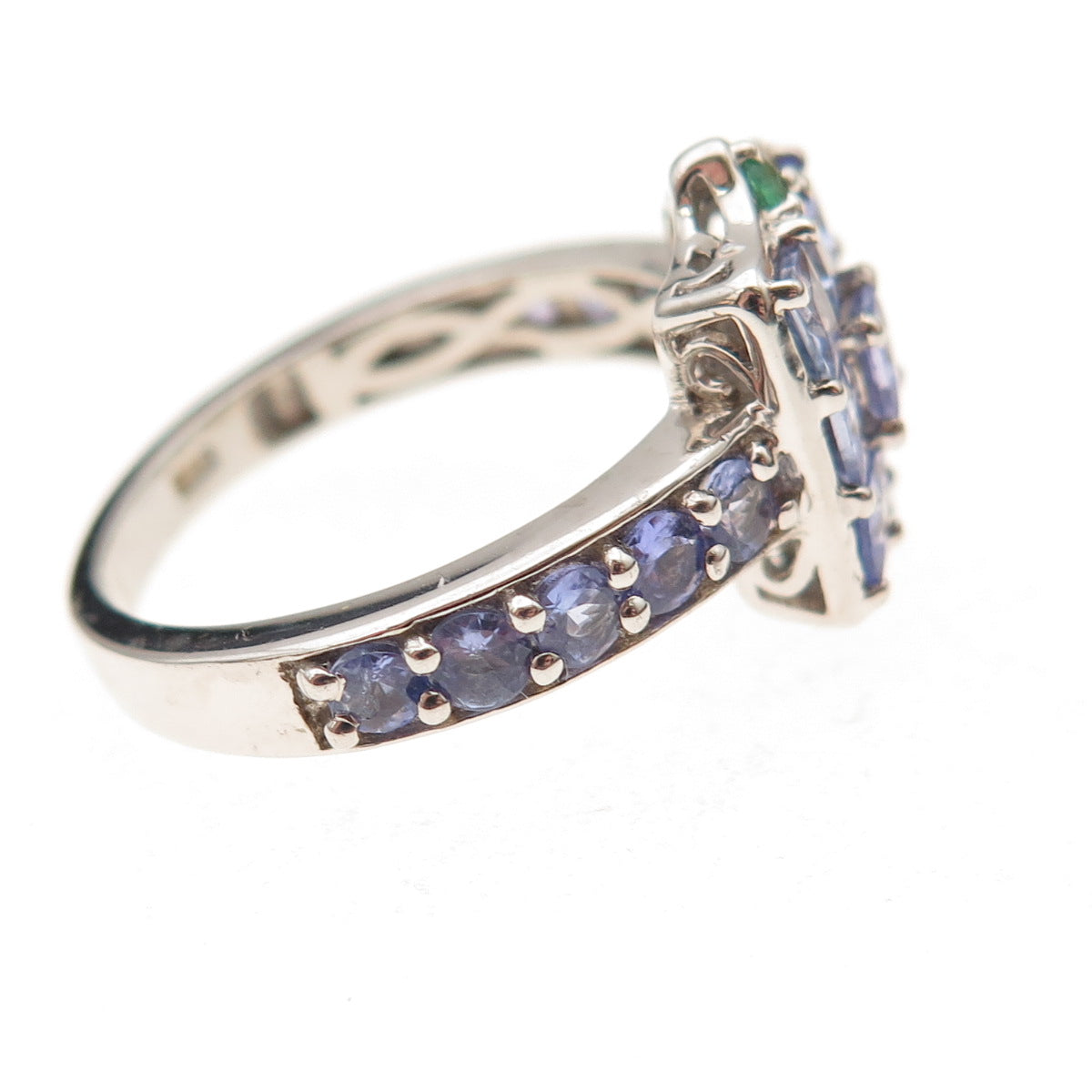 Chuck Clemency 925 Sterling Silver Real Tanzanite & Emerald Ring Size 8