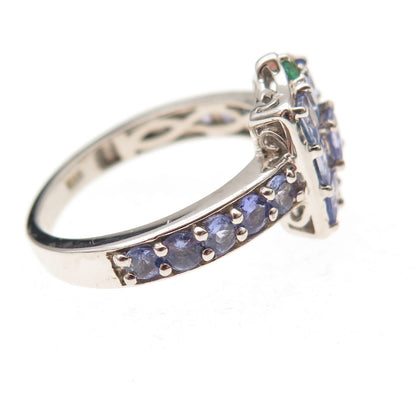 Chuck Clemency 925 Sterling Silver Real Tanzanite & Emerald Ring Size 8