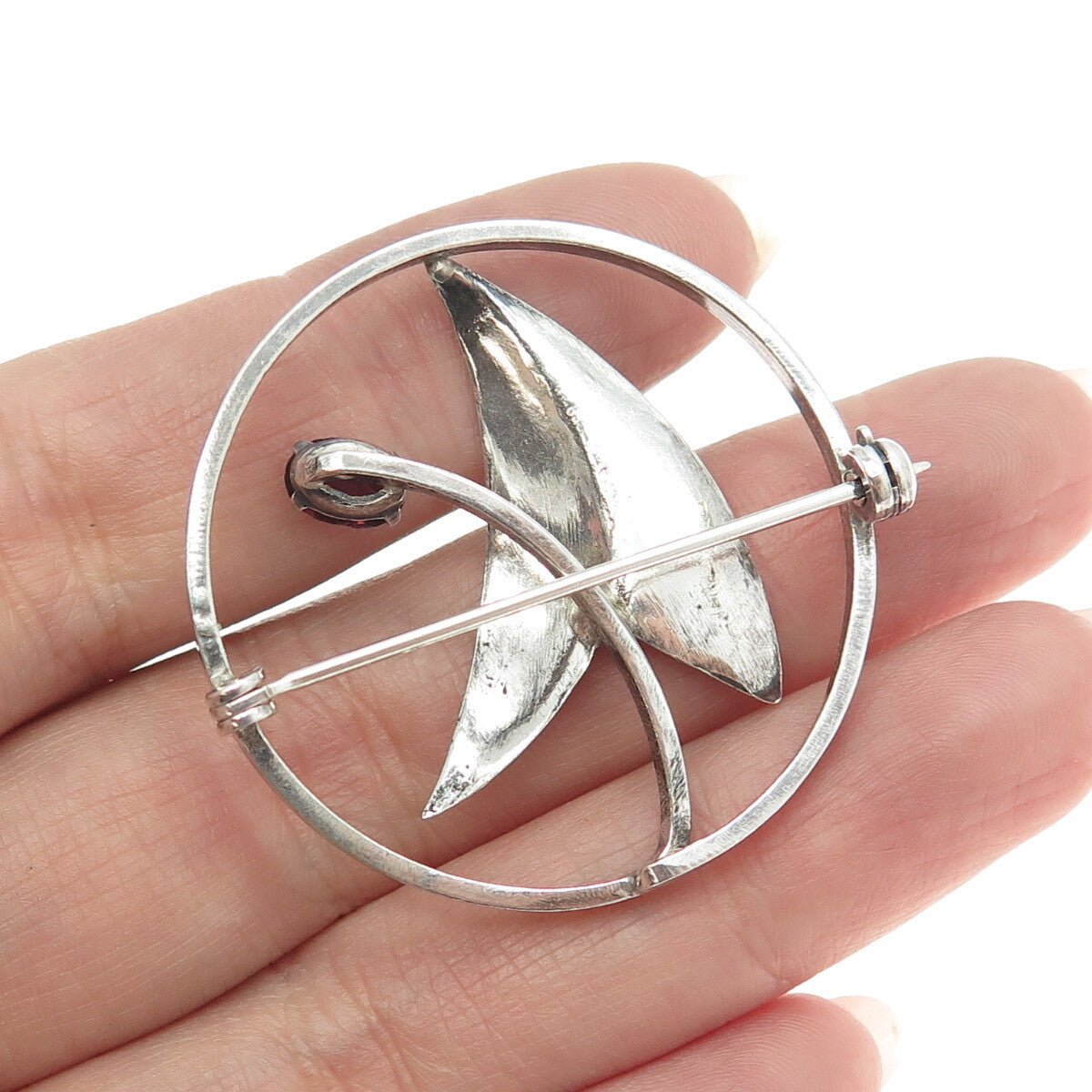 925 Sterling Silver Vintage Real Tourmaline Gemstone Modernist Pin Brooch