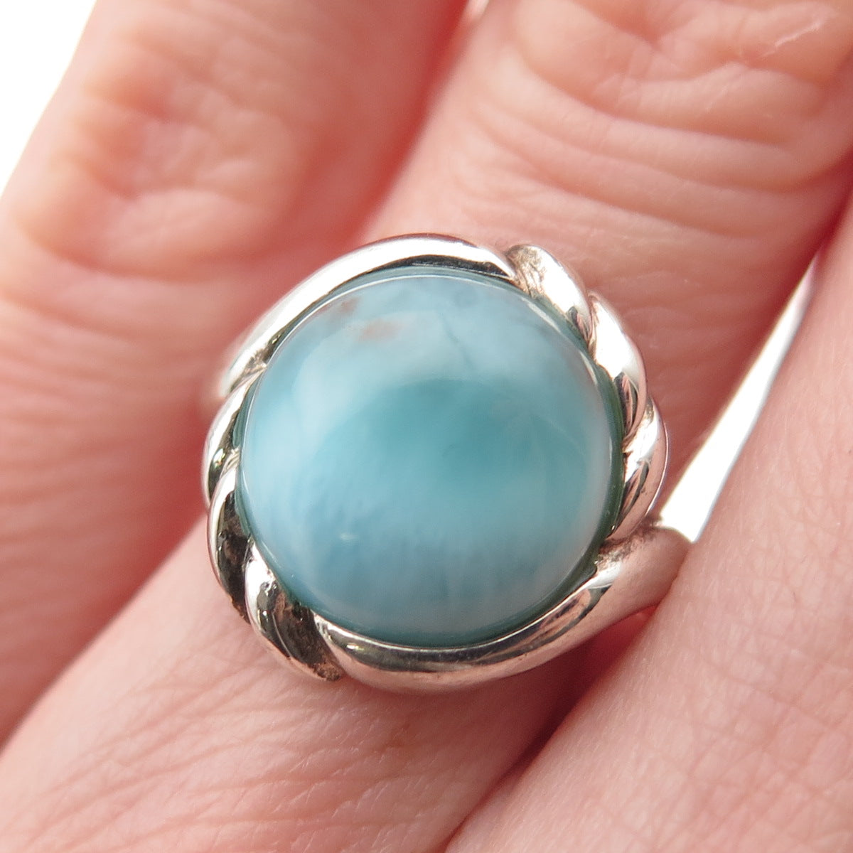 925 Sterling Silver Vintage Real Larimar Modernist Ring Size 6
