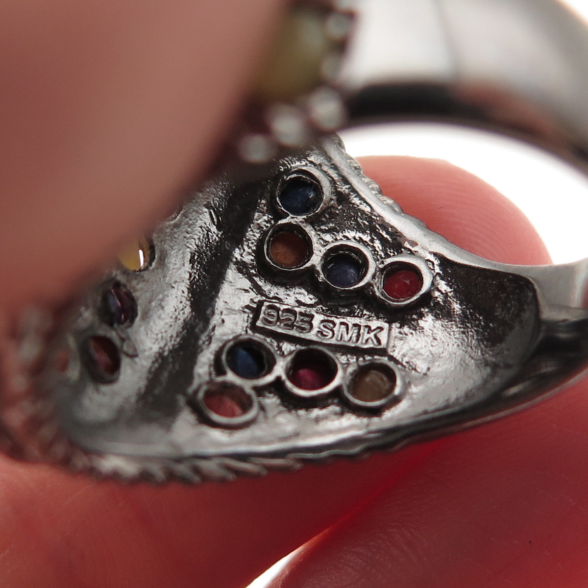 925 Sterling Silver Black Rhodium Real Multi-Color Sapphire Ring Size 7.75