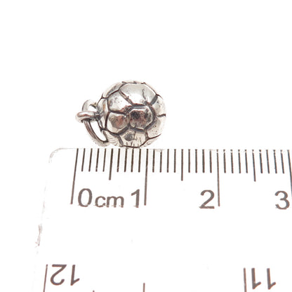 925 Sterling Silver Vintage Soccer Ball Oxidized 3D Charm Pendant