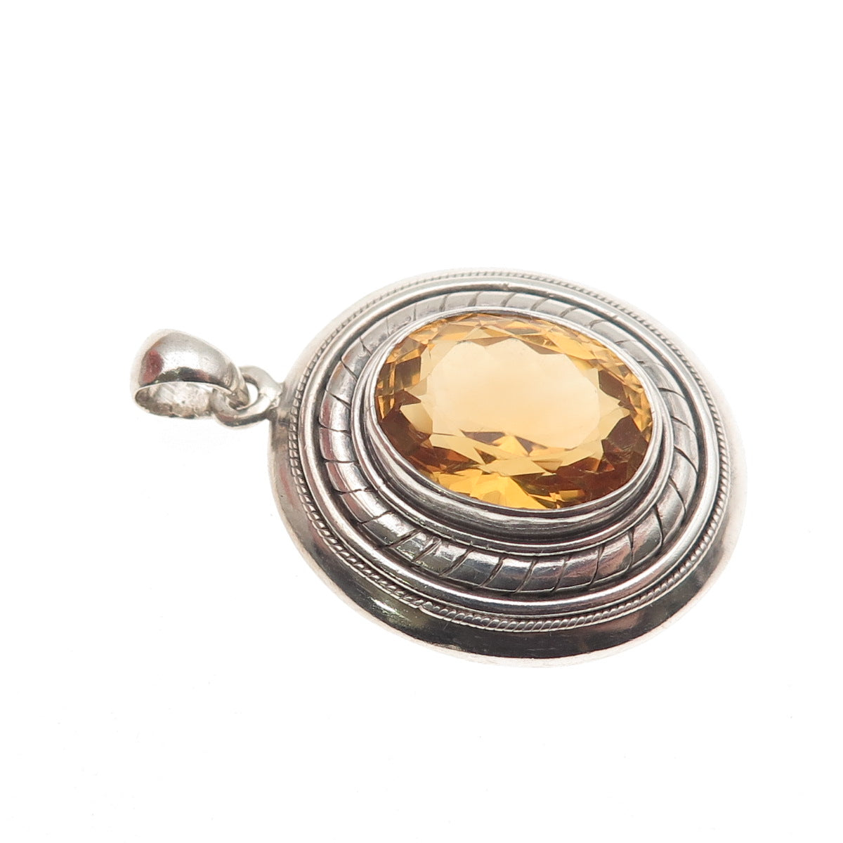 925 Sterling Silver Vintage Real Oval-Cut Citrine Pendant