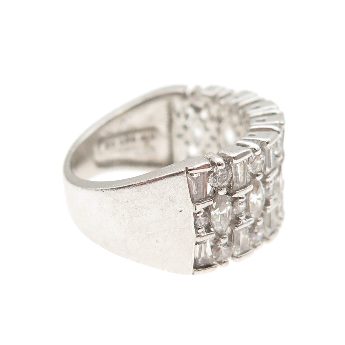 925 Sterling Silver Marquise Round & Tapered Baguette-Cut C Z Ring Size 5.25