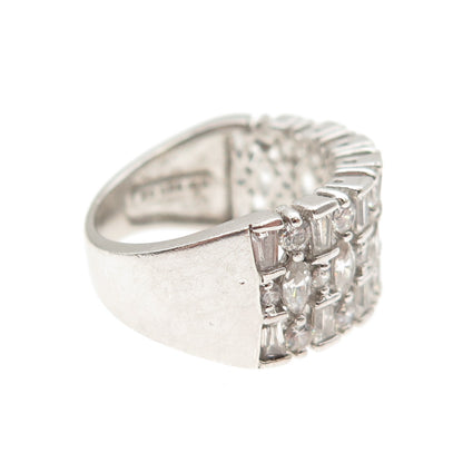 925 Sterling Silver Marquise Round & Tapered Baguette-Cut C Z Ring Size 5.25