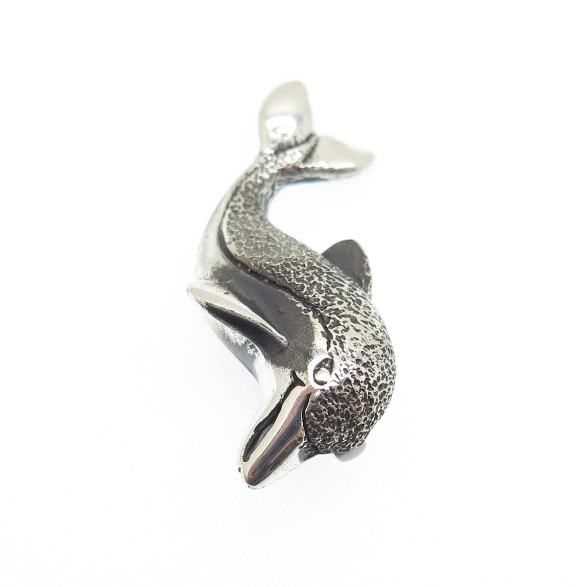 925 Sterling Silver Vintage Friendly Dolphin Oxidized Pendant