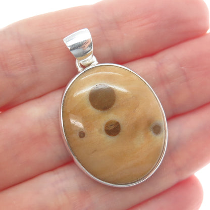 925 Sterling Silver Vintage Real Polka Dot Ocean Jasper Oval Charm Pendant