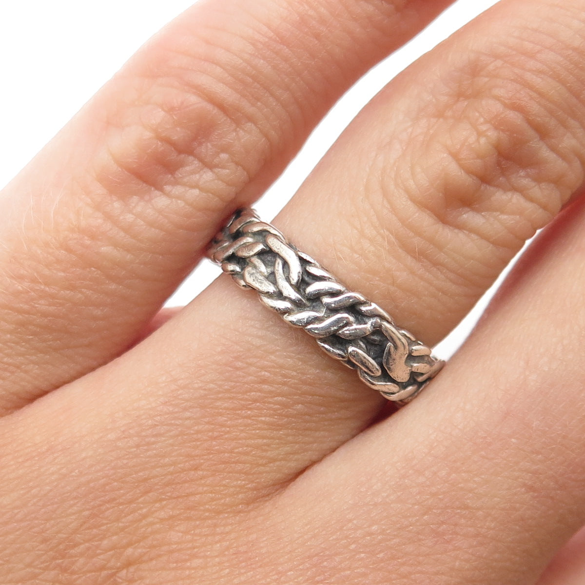 BELL TRADING POST 925 Sterling Silver Vintage Roped Oxidized Band Ring Size 5.25
