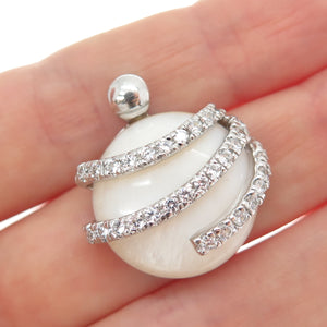 925 Sterling Silver Vintage Real MOP & Round-Cut C Z Modernist Slide Pendant