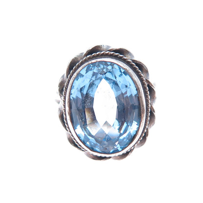 O'BRIEN 925 Sterling Silver Vintage Real Blue Topaz Oxidized Ring Size 6.25