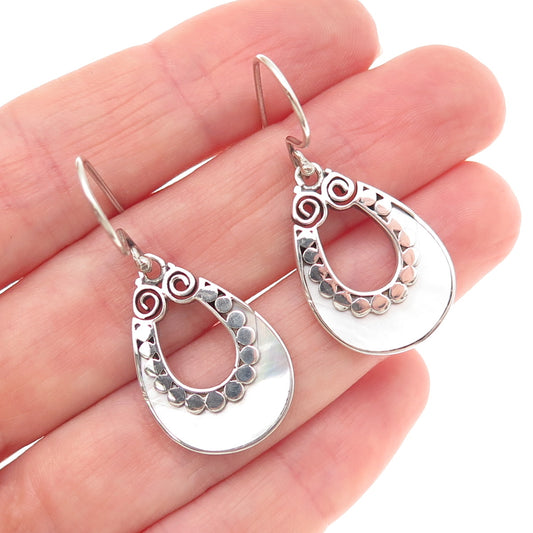 ATI Annika Witt 925 Sterling Vintage Real MOP Modernist Dotted Dangle Earrings