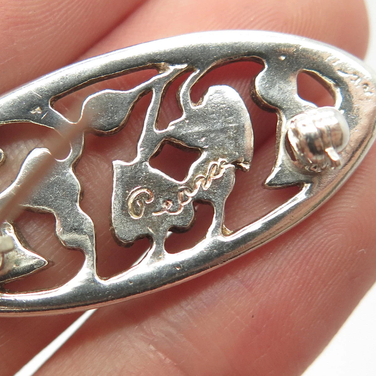 925 Sterling Silver Vintage Geara Floral Oval Pin Brooch