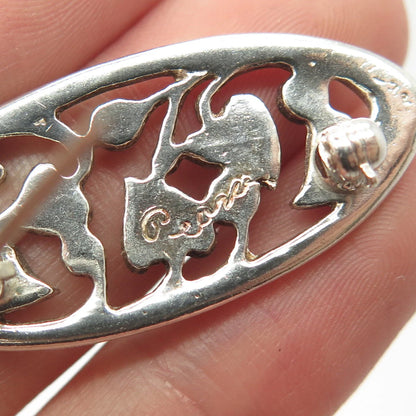 925 Sterling Silver Vintage Geara Floral Oval Pin Brooch