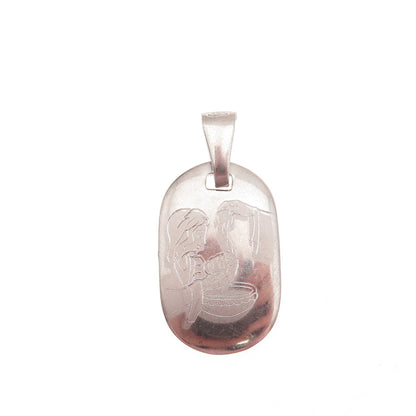 925 Sterling Silver Italy Engraved Baptism Charm Pendant
