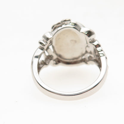 925 Sterling Silver Real Cabochon Tyrone Turquoise Floral Ring Size 8.25