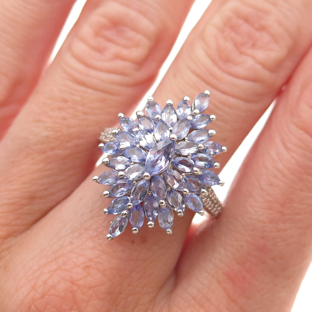 Chuck Clemency 925 Sterling Silver Real Marquise-Cut Tanzanite Ring Size 8