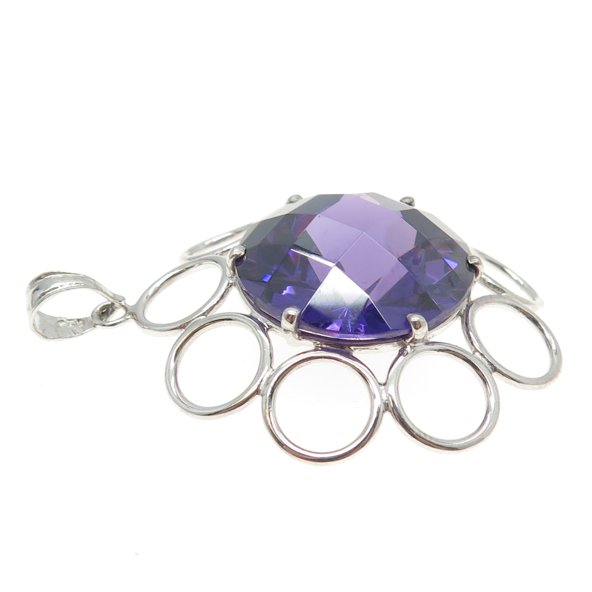 925 Sterling Silver Synthetic Amethyst Modernist Pendant