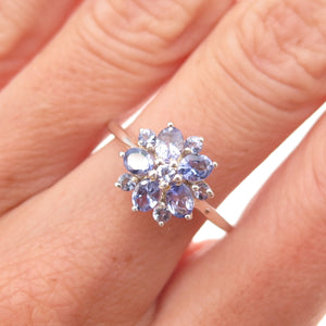 Chuck Clemency 925 Sterling Silver Real Tanzanite Floral Ring Size 7.25