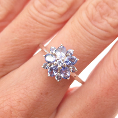 Chuck Clemency 925 Sterling Silver Real Tanzanite Floral Ring Size 7.25