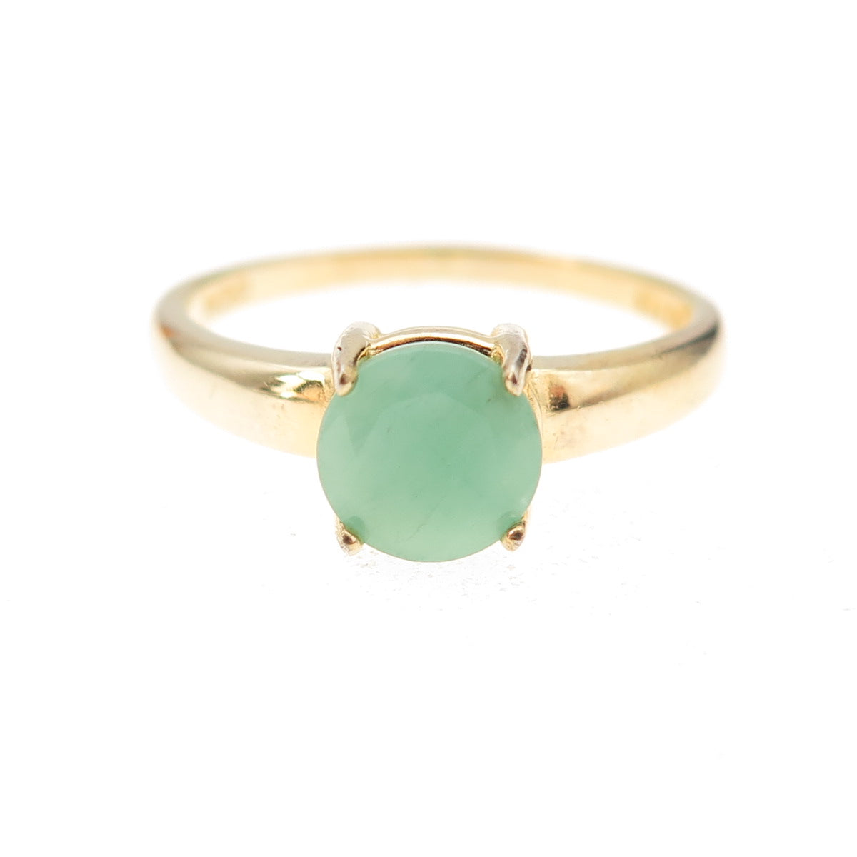 Dee Berkle 925 Sterling Silver Gold Plated Real Round-Cut Jade Ring Size 9