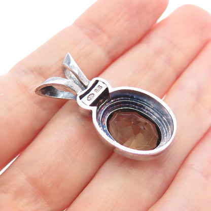 BOMA 925 Sterling Silver Vintage Real Smoky Quartz Oxidized Charm Pendant
