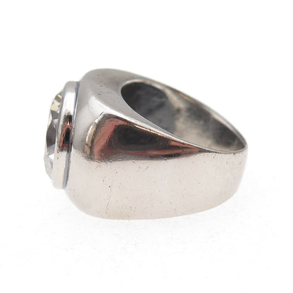 925 Sterling Silver Vintage Italy C Z Modernist Oxidized Ring Size 7.25