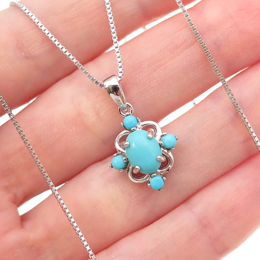 925 Sterling Silver Real Sleeping Beauty Turquoise Box Chain Necklace 18-20"