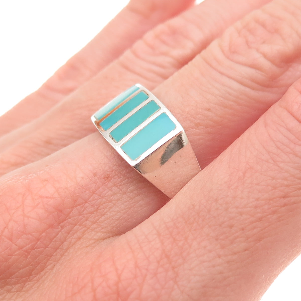 Doug Paulus 925 Sterling Silver Vintage Real Tyrone Turquoise Ring Size 9