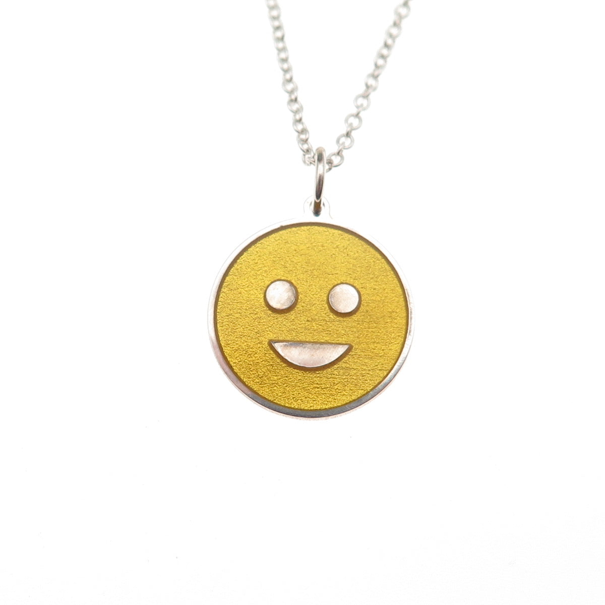 925 Sterling Silver Yellow Enamel Smiling Face Emoji Cable Chain Necklace 18"