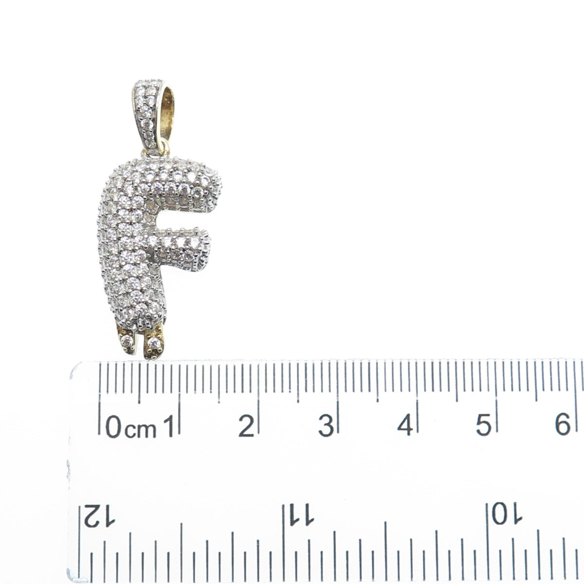 925 Sterling Silver Gold Plated Round-Cut Shaped C Z Letter F Sparkle Pendant