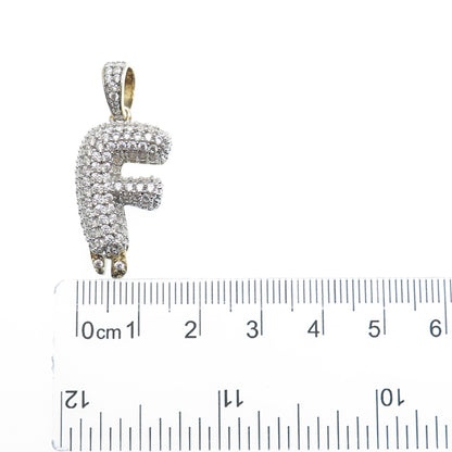 925 Sterling Silver Gold Plated Round-Cut Shaped C Z Letter F Sparkle Pendant
